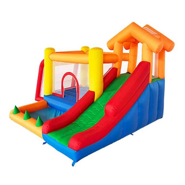 7in1 Bounce House w Long Slide, Ball Pit, Climbing Wall, Basketball Hoop, Soccer Goal, Ring Toss for Kids Indoor/Outdoor