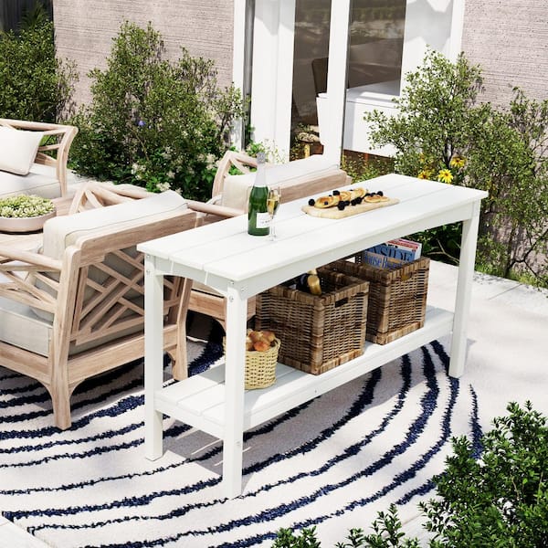 Laguna Outdoor Patio Bar Console Table with Storage Shelf White