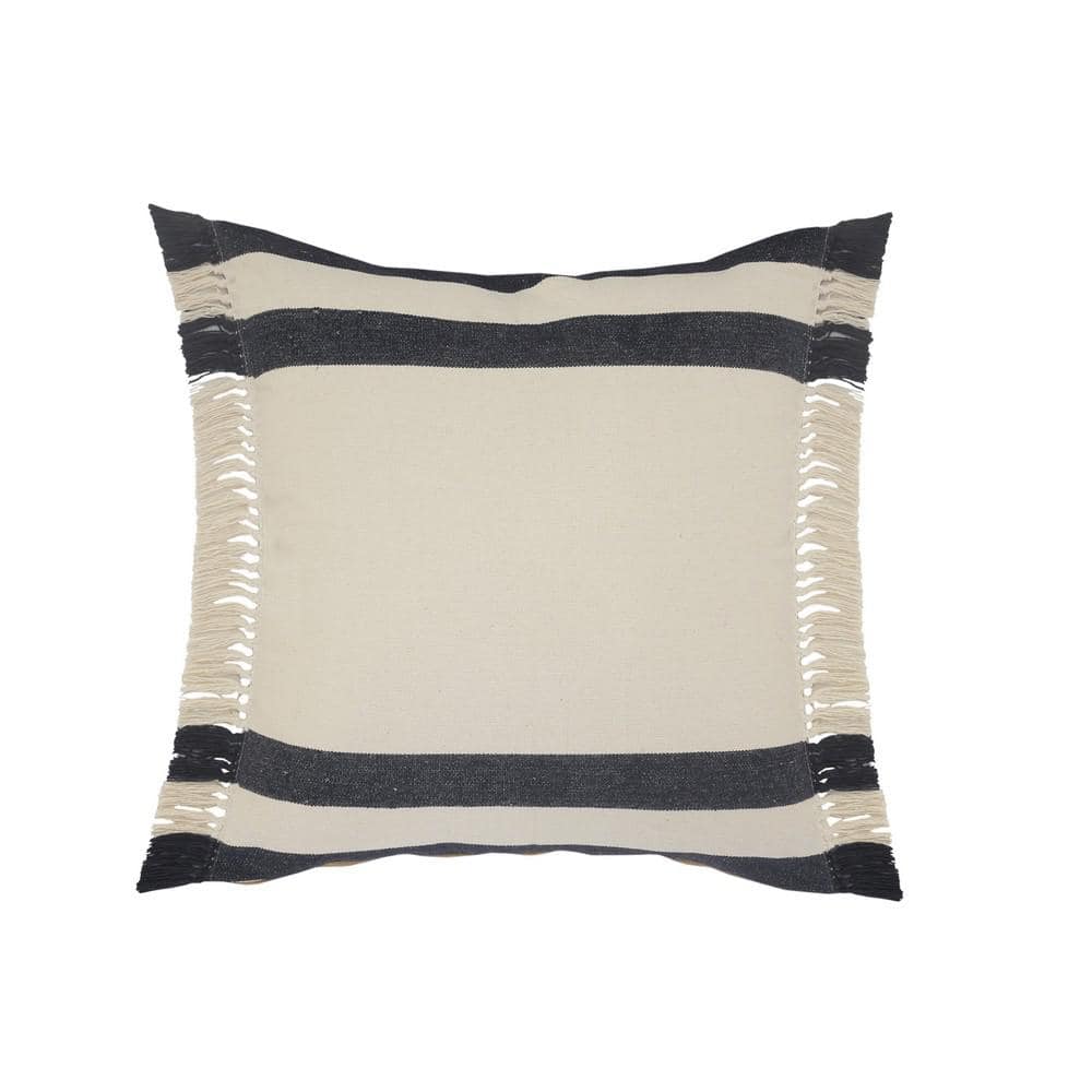 Double Border Dark Blue / White Striped Fringe Soft Poly-Fill 26 in. x 26 i