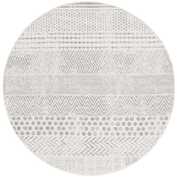 Pyramid 5 ft. x 5 ft. Ivory/Gray Dots Chevron Striped Round Area Rug