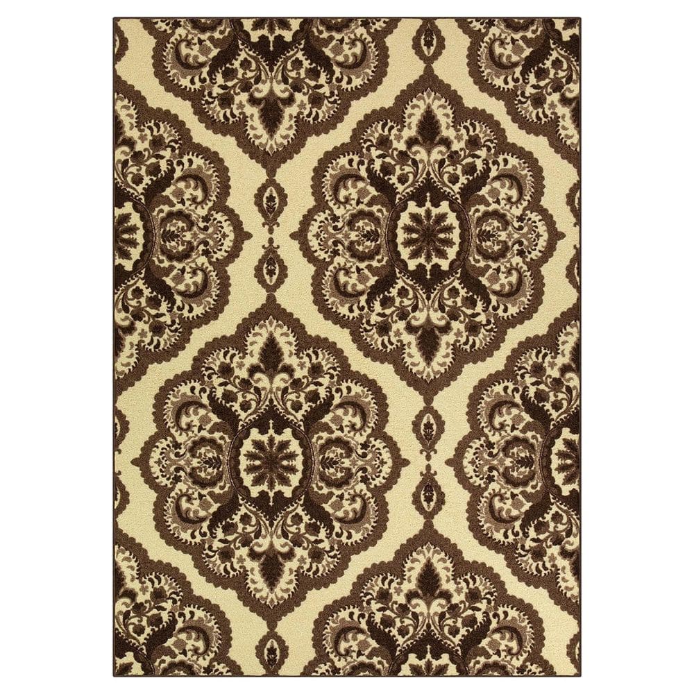 Yellow Polyester 5 ft. x 7 ft. Floral Indoor Area Rug