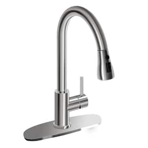Single Handle Pull Down Sprayer Kitchen Faucet, Kitchen Faucet with 3 Mode Sprayer in Brushed Nickel
