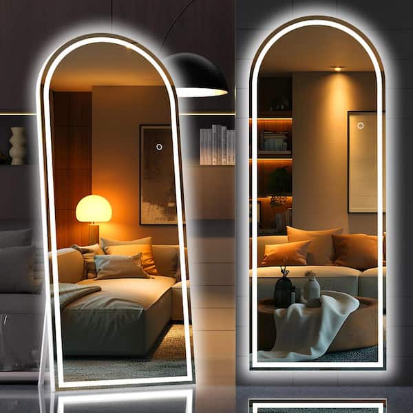 Unbranded 32 in. W x 71 in. H White Frame Arch LED Full-Length Mirror, Adjustable Brightness and Colors, Tempered Glass
