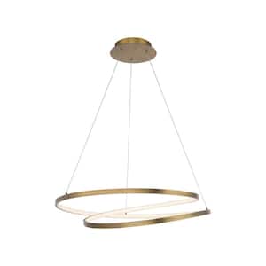 Marques 47-Watt Integrated LED Aged Brass Statement Pendant Glass Shade