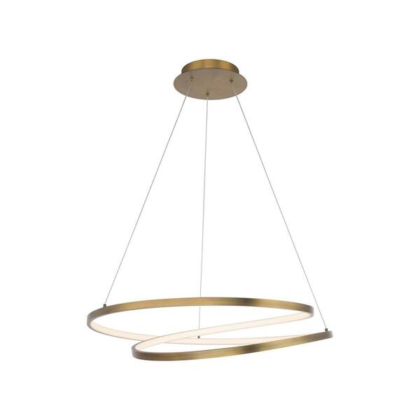 Unbranded Marques 47-Watt Integrated LED Aged Brass Statement Pendant Glass Shade