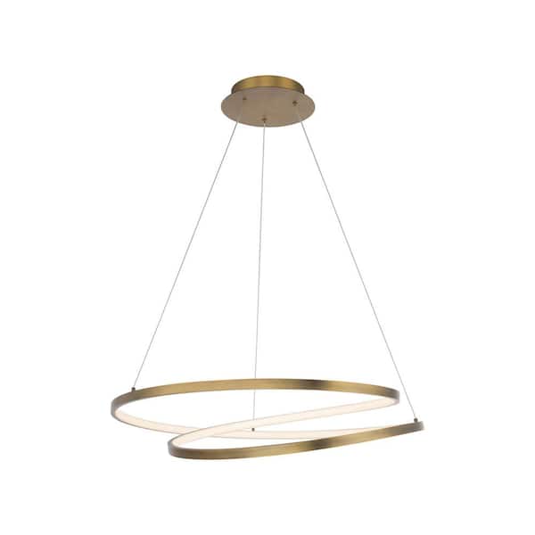 Marques 47-Watt Integrated LED Aged Brass Statement Pendant Glass Shade
