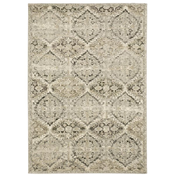 AVERLEY HOME Farrah Ivory/Gray 9 ft.10 in. x 12 ft. 10 in. Distressed Area Rug