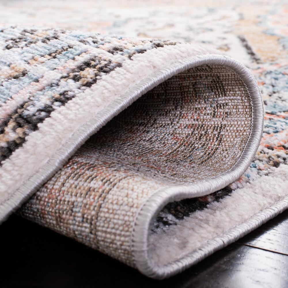 Abstract Elegance 54'' Round Gray Synthetic Area Rug