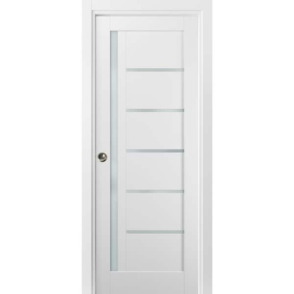 4088 32 in. x 84 in. Single Panel White Finished Solid MDF Sliding Door with Pocket Hardware