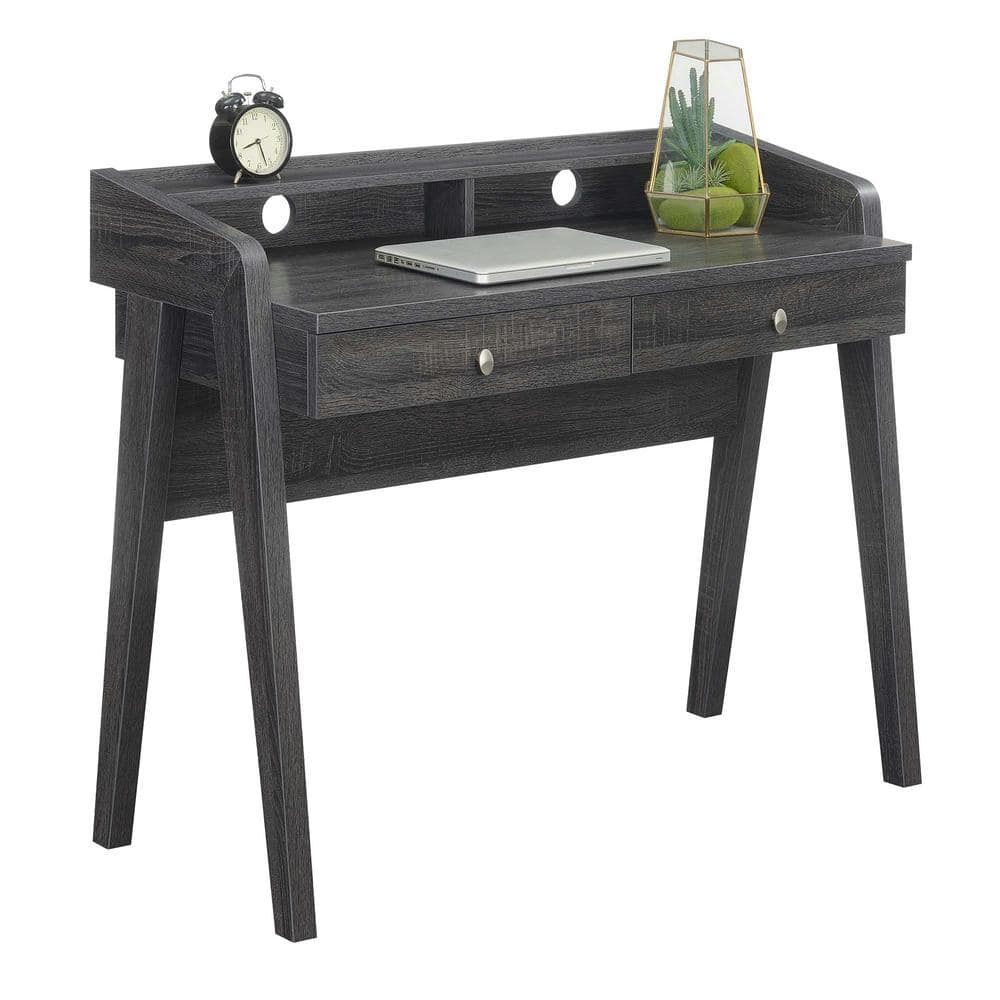 Modern Weathered Gray 42" Desk with Dual Drawers and Cable Management
