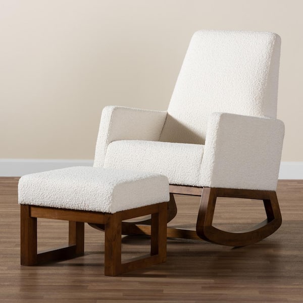 Baxton Studio Yashiya Off White and Walnut Brown Rocking Chair and