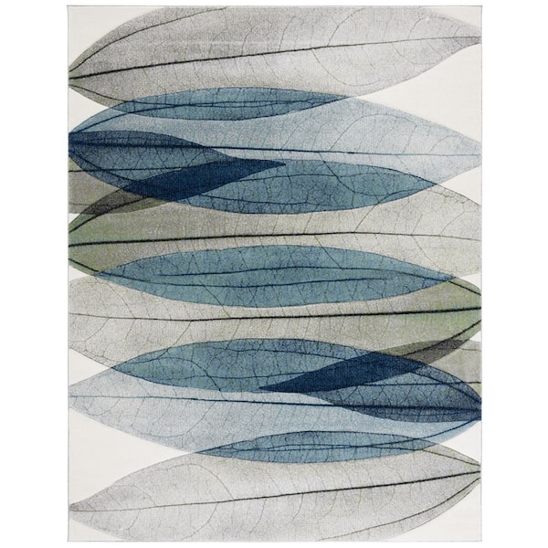 Hollywood 9 ft. x 12 ft. Ivory/Blue Green Abstract Area Rug