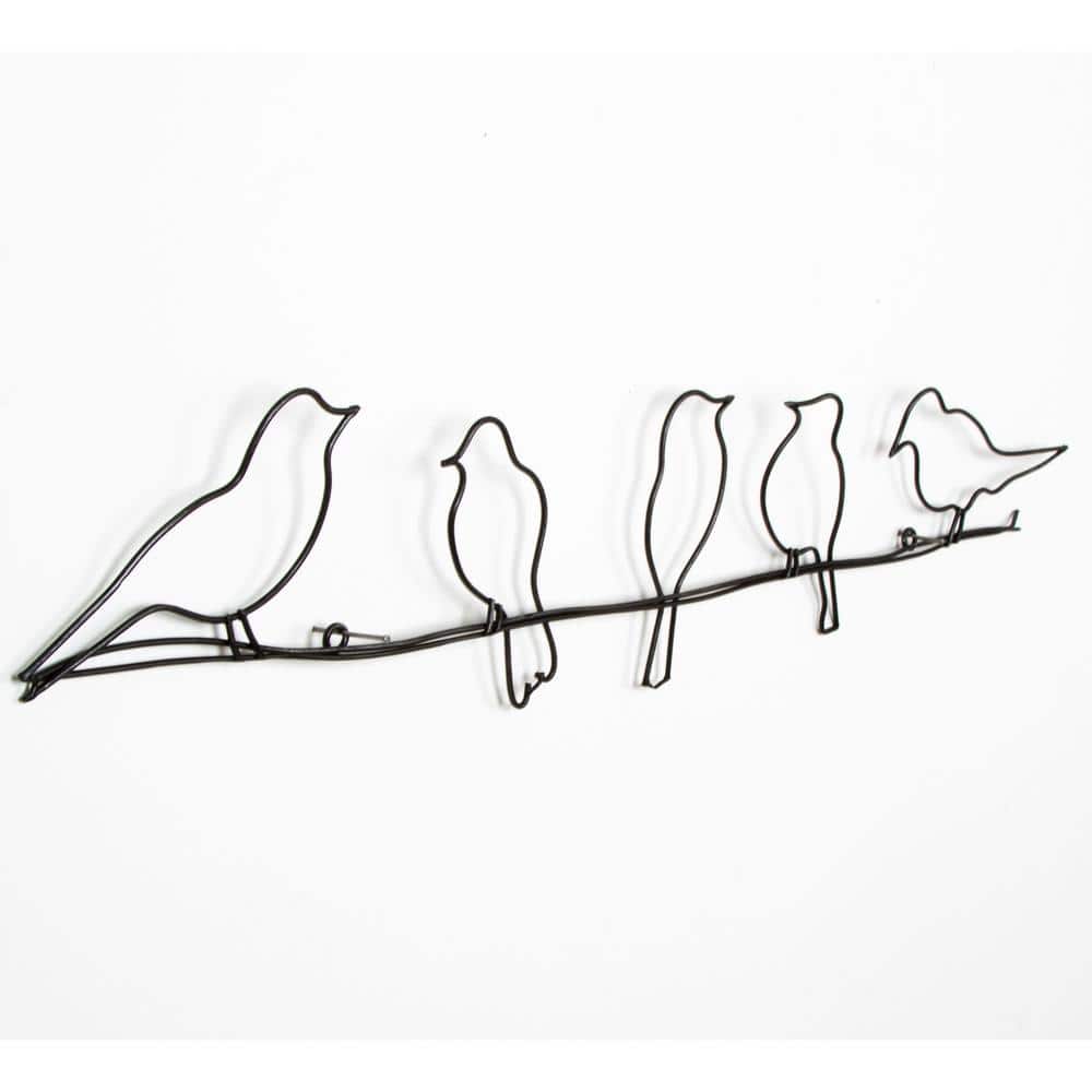 Black Metal Bird on a Wire Wall Sculpture