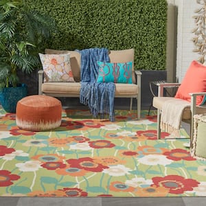 Pic-A-Poppy Seaglass 10 ft. x 13 ft. Floral Vintage Indoor/Outdoor Patio Area Rug