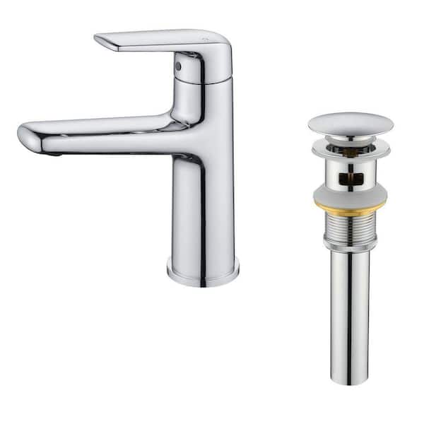Single Handle Single Hole Bathroom Sink Faucet with Drain, Lever Handle Bathroom Sink Faucet in Chrome