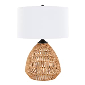 Congo 28.75 in. Natural Rattan, Black Metal & White Linen Table Lamp