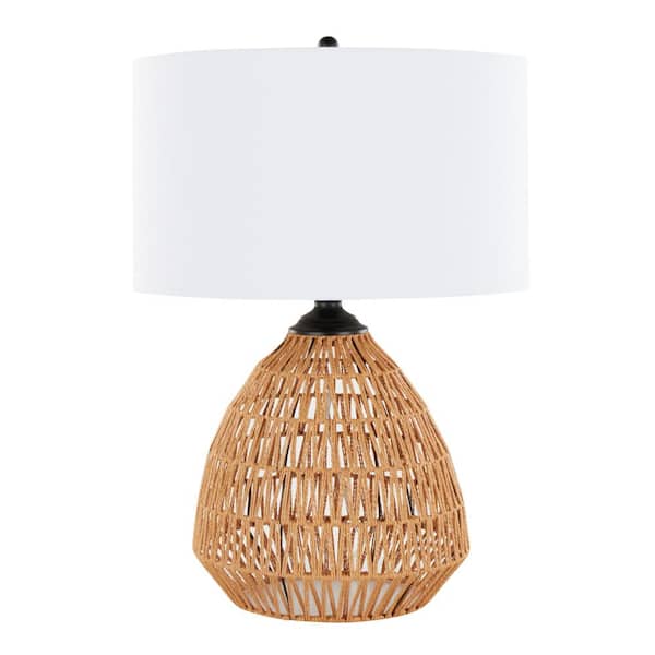 Lumisource Congo 28.75 in. Natural Rattan, Black Metal & White Linen Table Lamp