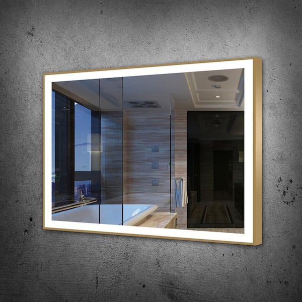 Unbranded 48 in. W x 35 in. H Rectangular Gold Framed Wall Mounted Bathroom Vanity Mirror 6000K LED
