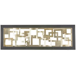 16 in. x  48 in. Metal Gold Square Ribbon Geometric Wall Decor with Black Frame