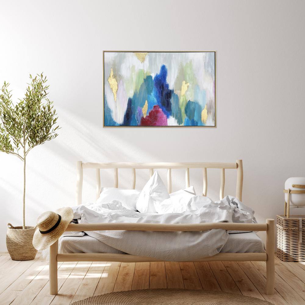 Color Cascade 36" x 24" Abstract Hand Painted Canvas with Gold Frame