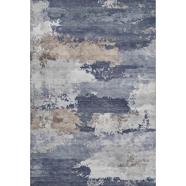 Mayfield Premium Machine Washable Abstract AMF2372 Navy 8 ft. x 10 ft. Area Rug