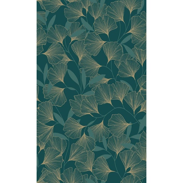Walls Republic Green Ginko Leaves Tropical Printed Non Woven Non-Pasted Textured Wallpaper 57 Sq. Ft.