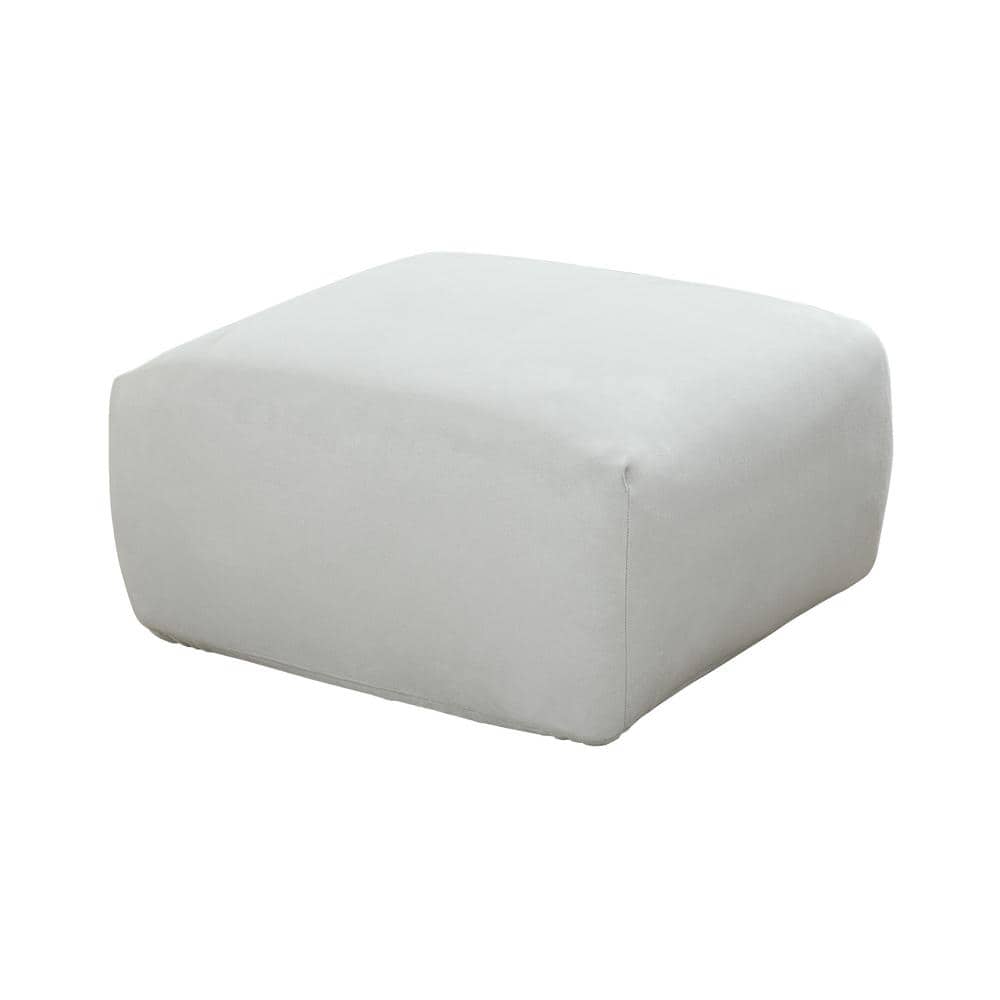 Light Gray Polyester Stretch Suede Square Ottoman Slipcover