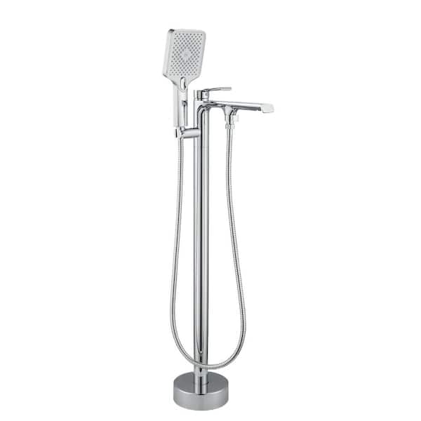 FURUISI Single-Handle Floor Mounted Claw Foot Tub Faucet with Hand Shower in Chrome