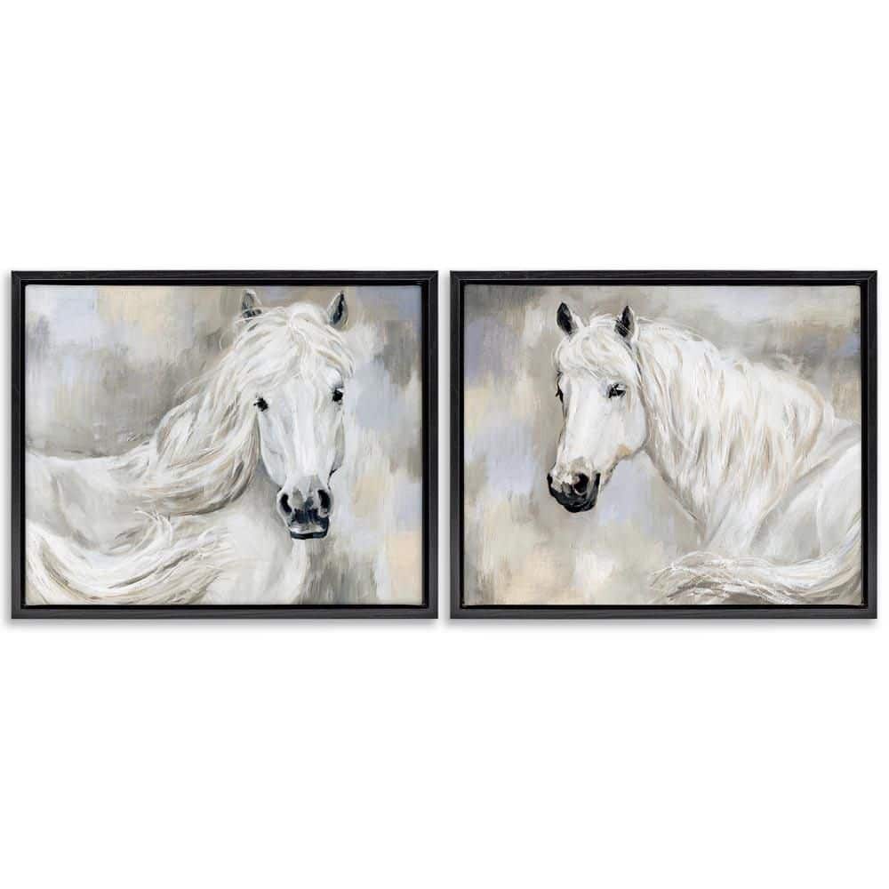 Charming White Horses by Victoria Barnes 2-Pieces Black Floater Frame Animal Graphic Art Print 17 in. x 21 in. price history on PriceWatchPro