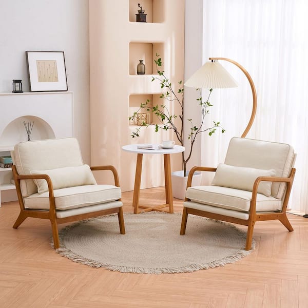 Beige Linen Arm Chair (Set of 2)