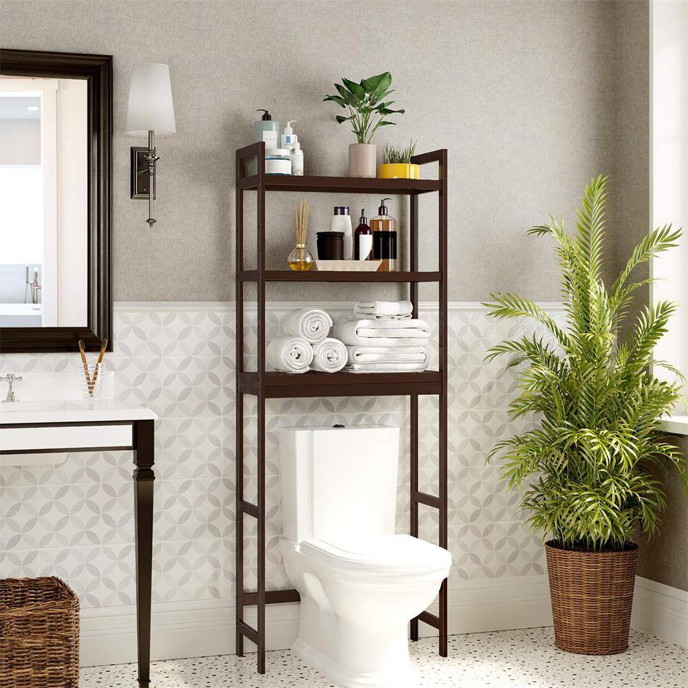 Brown Bamboo 3-Tier Adjustable Over-The-Toilet Storage Organizer