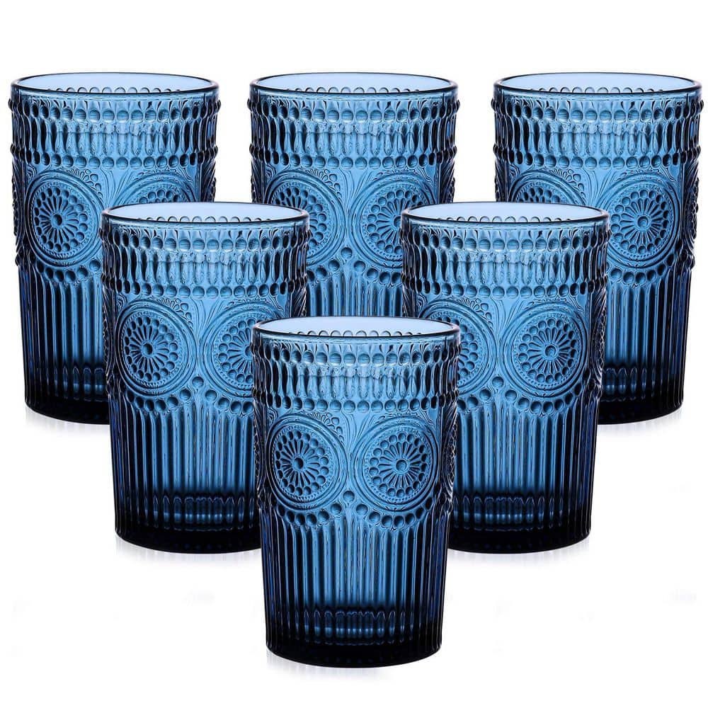 50s アメリカ ビンテージグラス 6個セット Wudkey 13 oz. Blue Vintage Drinking Glasses Set of 6, Embossed