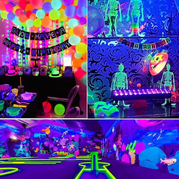 ‎4500 Lumen Black Waterproof Integrated LED Floodlight with IP66 Blacklight, Plug Switch and 6 ft Cord for Glow Party