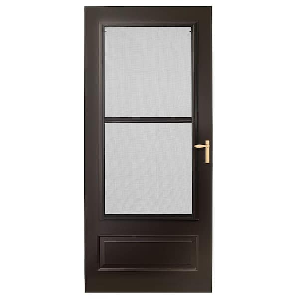 EMCO 300-Series 32 in. x 80 in. Bronze Universal Triple-Track Storm Door with Brass Hardware