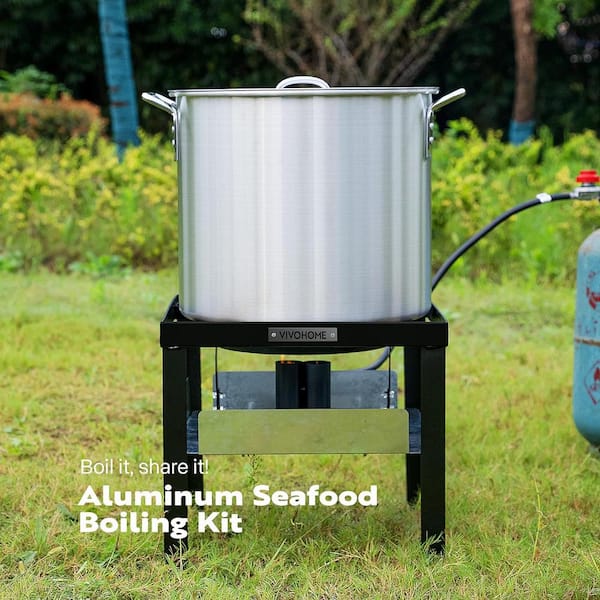 Propane Outdoor Fish Fryer Set, 10 Quart Aluminum Seafood Boiler Steamer Kit Crawfish Fish Fryer, 50,000 BTU Stock Pot with Crawfish Cooker Pot Basket