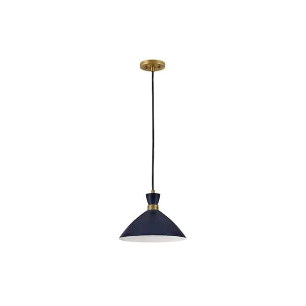 Simon Matte Navy + Heritage Brass Conical Pendant Light