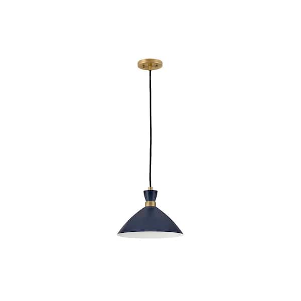 LARK - Simon Matte Navy + Heritage Brass Conical Pendant Light