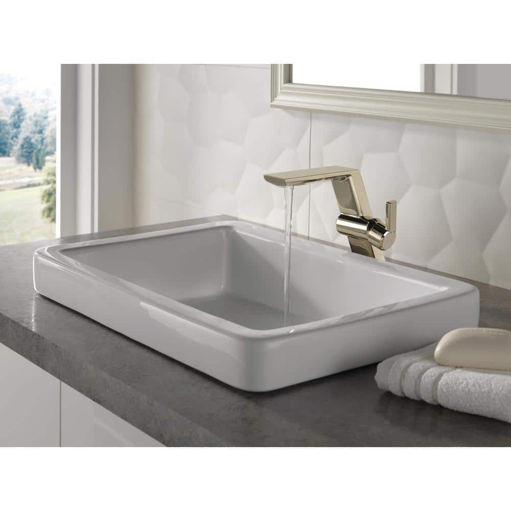 Delta Pivotal Mid-Height Vessel Bathroom Faucet in Lumicoat Polished Nickel
