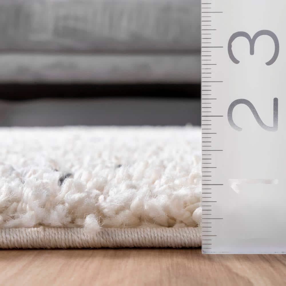 Off-White and Black Synthetic Shag Rectangular Area Rug 10' x 14'