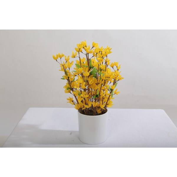 Home Accents Holiday 14 in. Forsythia Bundle in White Planters Pot