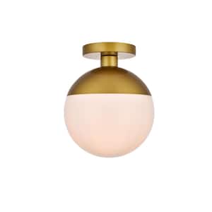 Timeless Home Ellie 10 in. W x 12 in. H 1-Light Brass and Frosted White Glass Flush Mount