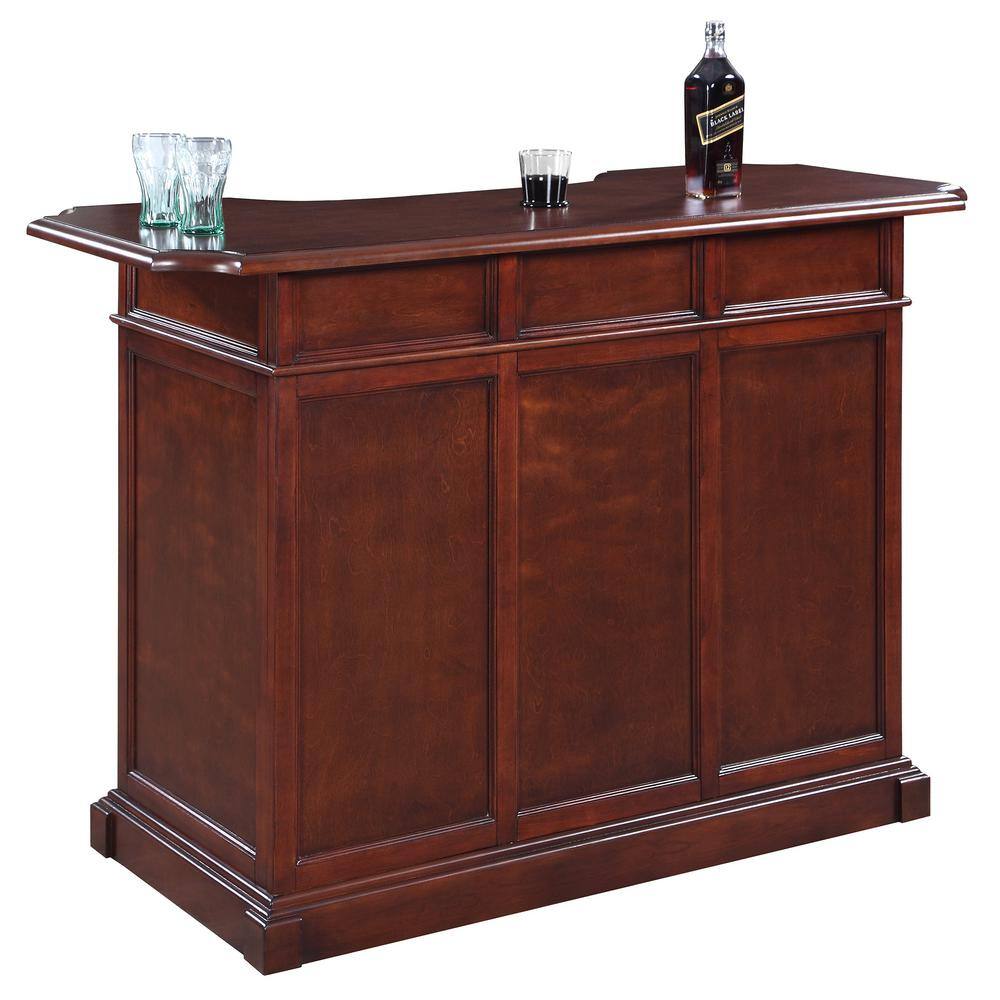 Mahogany Finish Poplar Wood Home Bar with Storage and Shelves