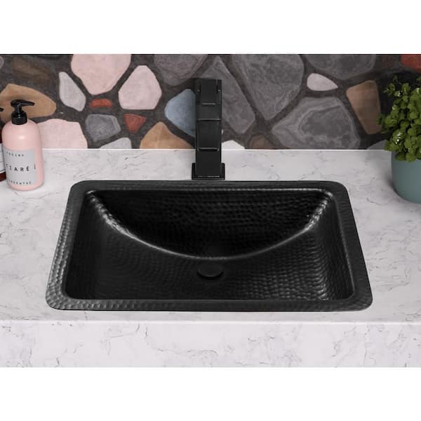 Monarch Abode Monarch Matte Black Hand Hammered Venetian Dual Mount Bathroom Vanity Sink (21 inches)
