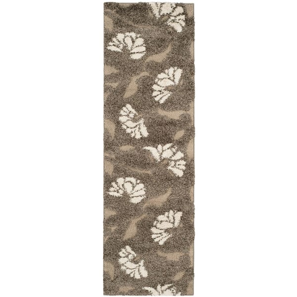 Florida Shag Smoke/Beige 2 ft. x 10 ft. Solid Floral Runner Rug