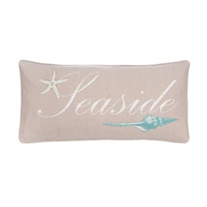 Marine Dream Beige, Teal, White Starfish, Seashell "Seaside" Print 12 in. x 24 in. Throw Pillow