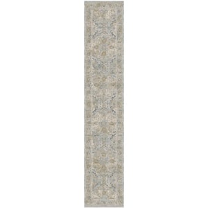 Nyle Light Blue 2 ft. x 12 ft. Distressed Transitional Runner Area Rug