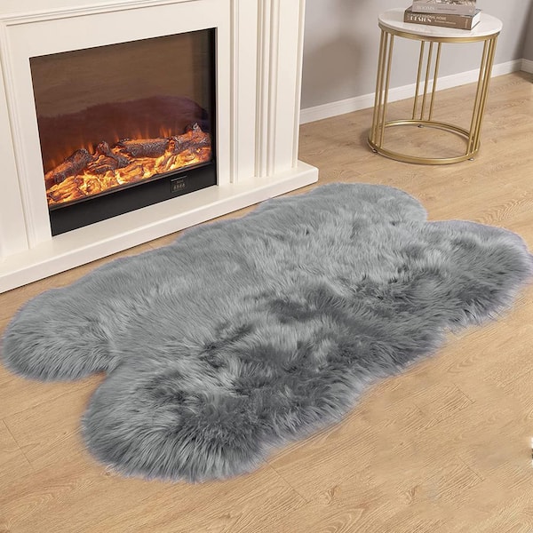 Light Gray 4 ft. x 6 ft. Sheepskin Faux Fur Furry Cozy Area Rug