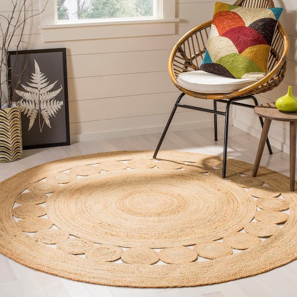 Natural Fiber Beige 5 ft. x 5 ft. Round Border Area Rug