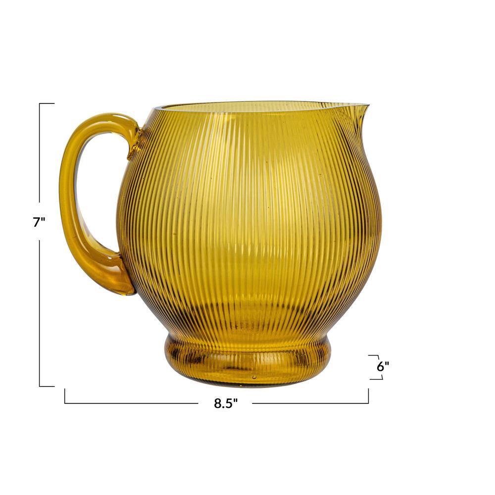 Amber Ribbed Glass Round Pitcher for Serving