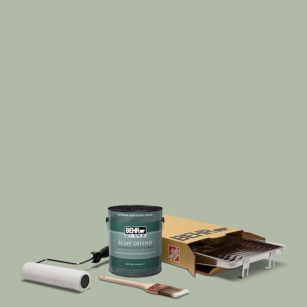 BEHR 1 gal. #N390-3 Jojoba Extra Durable Semi-Gloss Enamel Interior Paint and 5-Piece Wooster Set All-in-One Project Kit